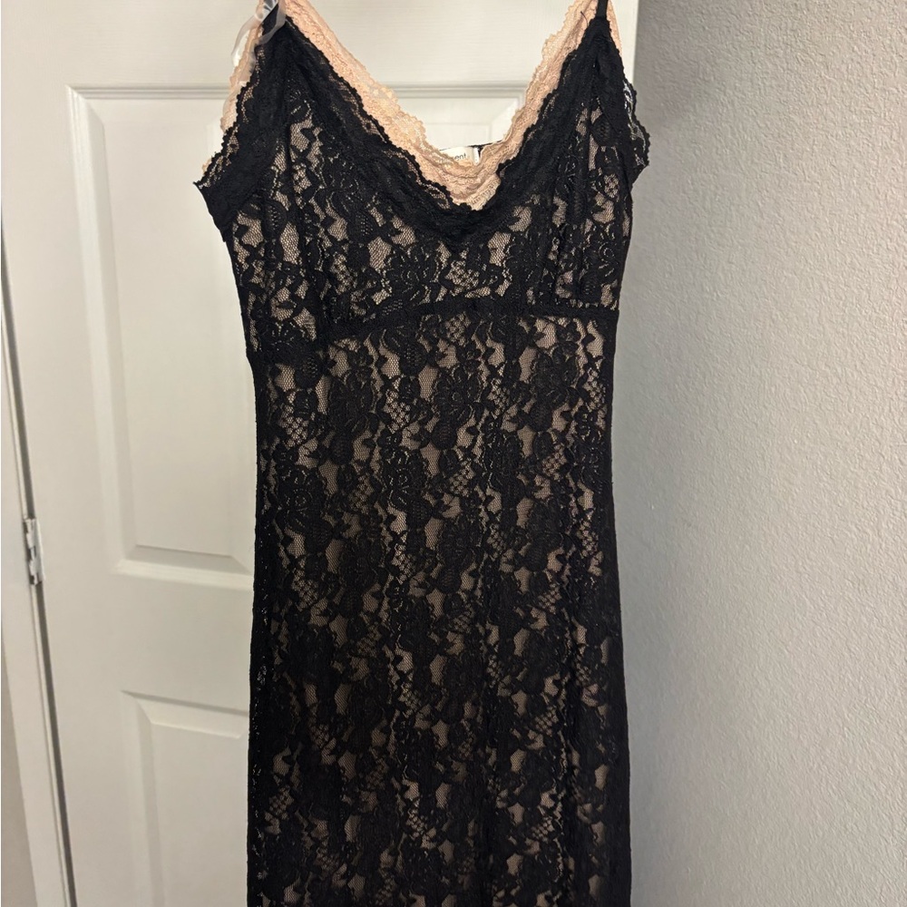 Black Lace Dress with Nude Lining - Women's Dresses - Picture 2 of 6